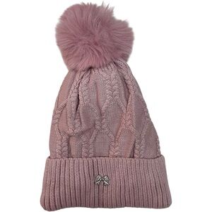 Cable Knit Pom Pom Beanie Hat Pink